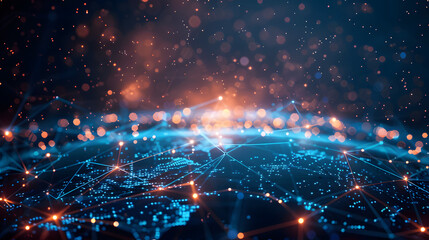 Poster - Concept of communication network technology for internet business. World of global network and telecommunication on earth cryptocurrency,IoT and blockchain