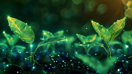Aufkleber - Conceptual illustration of tech plant growth Representing the fusion of nature and technology in promoting sustainable innovation