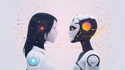 Aufkleber - Connection Between People And Artificial Intelligence Technology