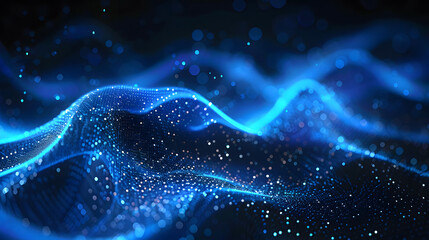 Fototapete - Data technology futuristic illustration. Blue wave pattern on a dark background