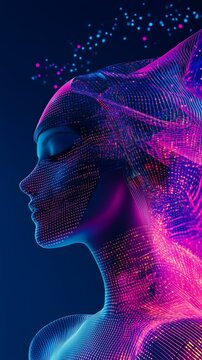 High-resolution poster featuring hyper-advanced fashion with glowing fabrics and dynamic graphics