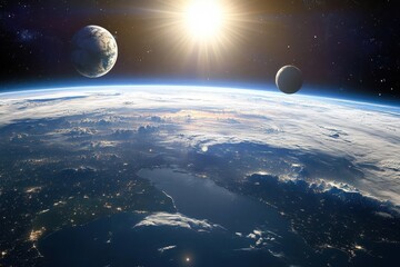 Wall Mural - Earth, sun, and moon in the sky.