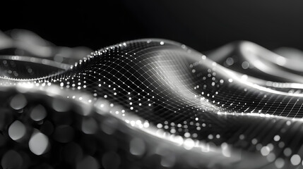 Aufkleber - futuristic abstract mesh. wave with the connection of dots and lines. 3d rendering