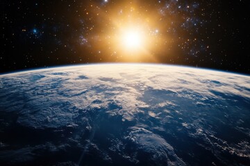 Wall Mural - Earthrise with a bright sun, seen from space.
