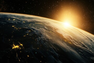 Wall Mural - Earthrise with a glowing sun.