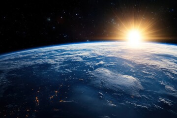 Wall Mural - Earthrise with sun shining in space.