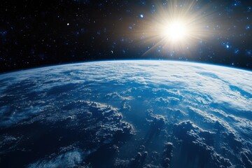 Wall Mural - earthrise with sun shining over the planet.
