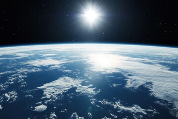 Wall Mural - Earthrise with sun shining over the planet.