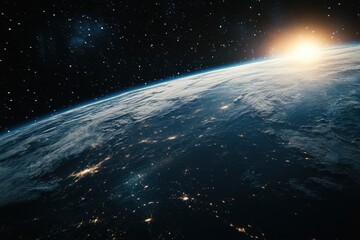 Wall Mural - Earthrise with sun shining over the planet from space.