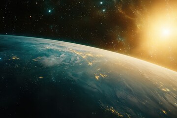 Wall Mural - Earthrise with the sun shining in the background.