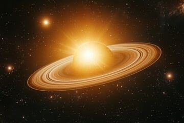 Wall Mural - Glowing planet with rings in space.
