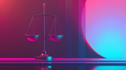 Wall Mural - A symbolic illustration featuring a balanced scale representing justice, with clean lines and a modern design, set against a gradient background. 8k UHD, suitable for high-quality printing or 