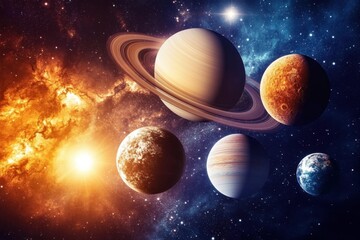Wall Mural - Planets in space with a bright star.
