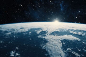 Wall Mural - sunrise over earth from space, with a view of clouds and the milky way.