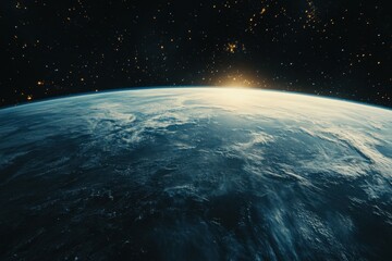 Wall Mural - Sunrise over Earth from space with clouds and stars.