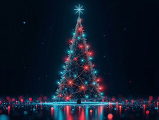 Poster - Shining digital Christmas tree. Generative AI
