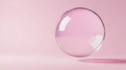 Poster - A single transparent glass sphere hovers slightly above a pink surface, casting a delicate shadow.