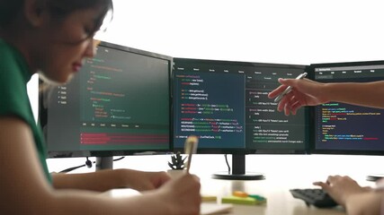 Fototapete - back end software developer engineer for computer programming working together on debugging writing 