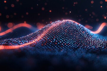 Poster - Abstract Blue Orange Particle Wave Background