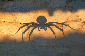 Wall Mural - Spider’s shadow cast on a wall by the setting sun