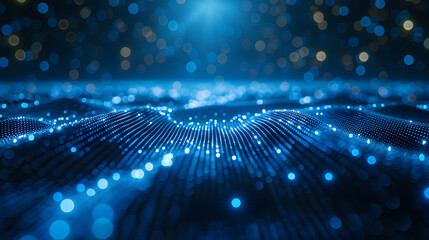 Fototapete - Futuristic, Blue Digital Grid background. Network Tech Wallpaper
