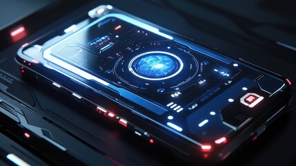 Poster - Rendered smartphone with central AI brain and robotic elements, futuristic theme