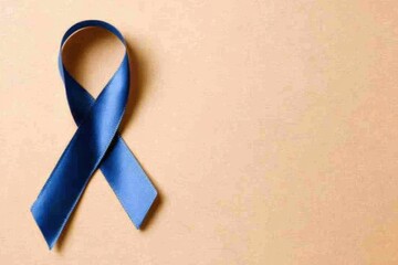 Minimalistic blue ribbon design on neutral background