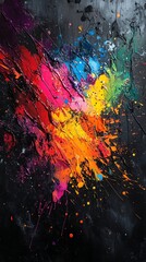 Poster - Abstract colorful paint splattered on a black background.