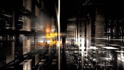 Fototapete - vibrant digital landscape showcases an array of geometric shapes set against a backdrop of varied light reflections