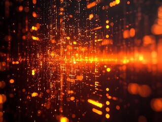 Aufkleber - Abstract digital background with glowing particles and lines in orange and yellow colors.