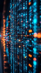 Poster - Abstract digital data stream with glowing blue and orange lights.