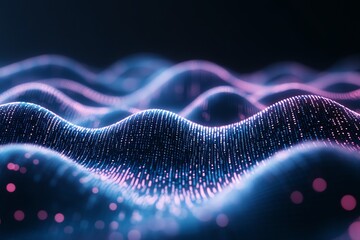Poster - Abstract digital wave pattern with pink and blue glowing particles.
