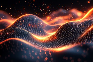 Poster - Abstract glowing wave with particles and bokeh effect.