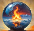 © BetiBup33 - Illustration of melting earth globe with fire and flames.