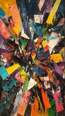 Aufkleber - Abstract painting with bright colors and geometric shapes.