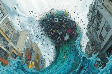 Wall Mural - E waste Tsunami, Digital Waste and Environmental Impact