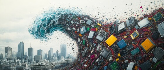 Wall Mural - E waste Tsunami, Digital Waste and Environmental Impact