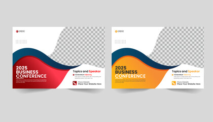 Wall Mural - Corporate horizontal business conference flyer template design. Business conference template banner design or online webinar and technology conference social media banner 