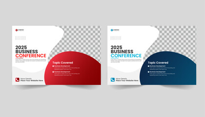 Wall Mural - Corporate horizontal business conference flyer template design. Business conference template banner design or online webinar and technology conference social media banner 