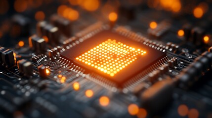 Poster - Abstract Close-Up of Electronic Components with Illuminated Details Showcasing Technology and Innovation in a High-Tech Environment