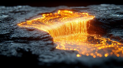 Poster - Close-Up of Intricate Circuitry Patterns with Glowing Lines on Dark Surface, Showcasing Abstract Technology and Digital Concept in a Captivating Visual Representation