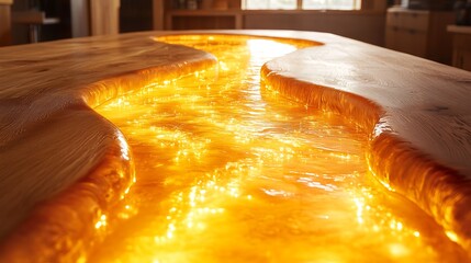 Poster - Close-up of Intricate Circuitry Patterns Illuminated by Soft Glow in Beautiful Wooden Surface, Showcasing Unique Textures and Details for Artistic Design Inspiration