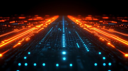 Poster - Close-Up View of Swirling Neon Circuits in a Futuristic Digital Landscape with Intricate Patterns and Bright Colors