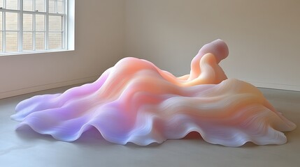 Poster - Conceptual Art Piece Featuring Flowing Forms and Organic Shapes Representing Evolutionary Concepts in a Minimalist Interior Space