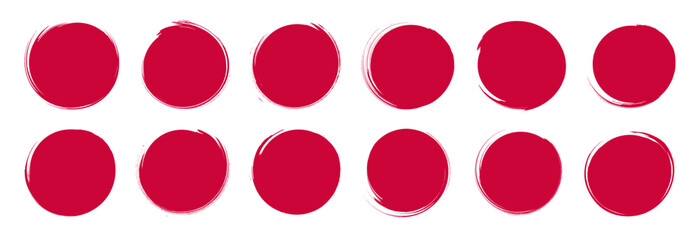Leinwandbilder - Red Chinese, Japanese circles. Vector calligraphy collection. Grungy round shapes.  squiggles set. Isolated hand-drawn round stamps. Design elements for sun logo, label, emblem. Grunge brush textures