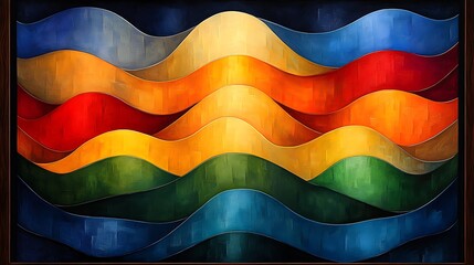 Poster - Ethereal Dreamlike Abstract Scene of Colorful Wavy Patterns in Bold Hues Creating a Captivating Atmospheric Background for Creative Projects