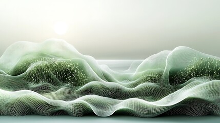 Poster - Futuristic Digital Landscape View of a Serene Void Filled with Ethereal Waves and Gentle Light in a Minimalist Artistic Style