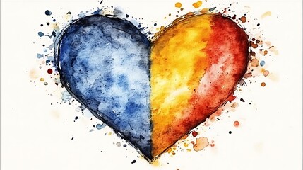 Poster - Mesmerizing Blend of Watercolor Splotches in Heart-Shaped Design, Capturing Vibrant Colors and Artistic Expression for Creative Projects and Designs