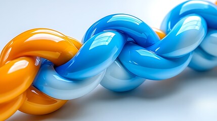 Poster - Minimalist Abstract Design Featuring a Vibrant Twisted Link in Blue and Orange, Capturing Smooth Curves and Reflective Surfaces for Contemporary Art Aesthetic