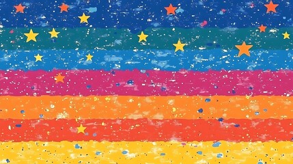 Poster - Minimalist Monochrome Design Featuring Vibrant Stripes and Stars with an Artistic Colorful Backdrop for Contemporary Visual Projects